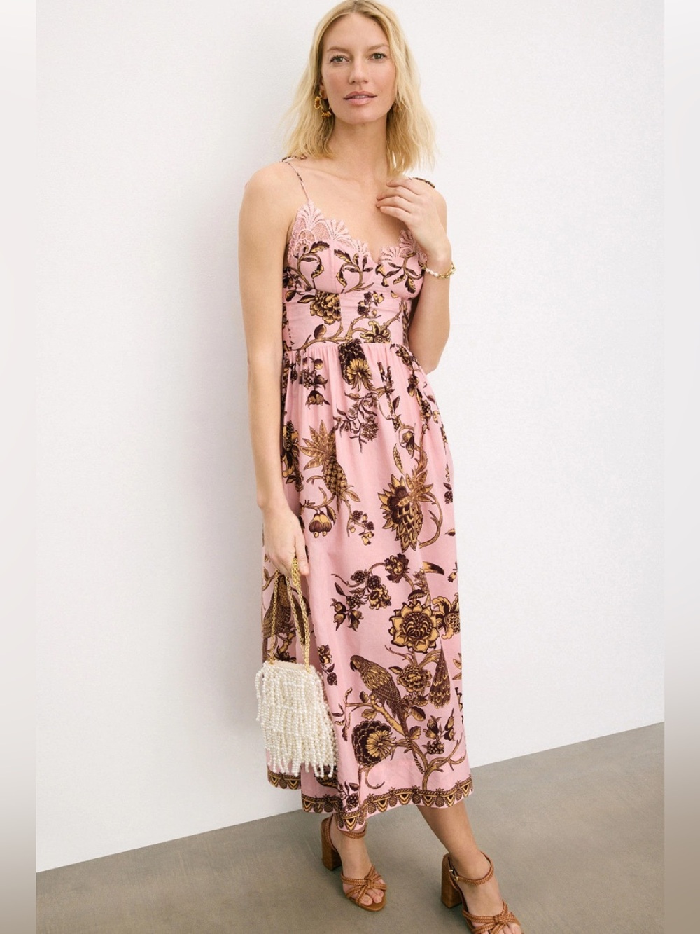 Farm Rio Tropical Landing Pink Lace midi dress